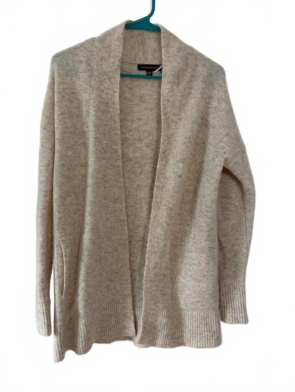 Banana Republic Wool Alpaca Blend Cardigan Womens Size S Beige Open Front Long